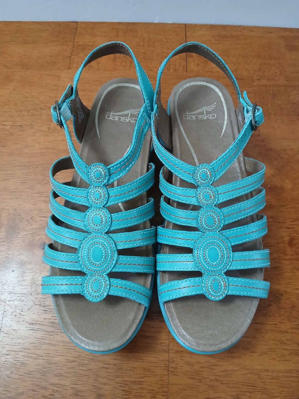 Dansko Turquoise Multi-Strap Leather Slingback Sandals